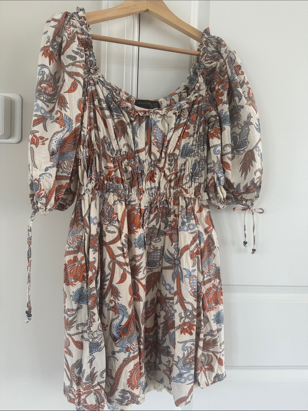 House of Harlow 1960 Cream Dress with Rust and Blue Paisley